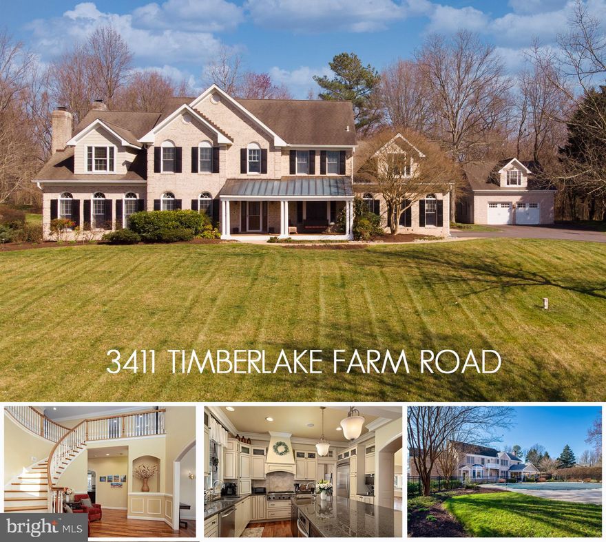 Who says you can't have it ALL? This custom ALL BRICK colonial checks all of the boxes and then some! Situated on over 2 acres in sought after Timberlake Farm overlooking a gorgeous pond and pastures. Timberlake Farm is a private community of just 7 residences. These homes almost always sell by word of mouth and never hit the market! This home was originally built by and for a custom home builder then renovated/re-built from the basement up by the same builder in 2004! The classic and timeless interior offers Brazilian Cherry hardwood floors, a fresh and neutral paint palette, new carpet and numerous custom built ins. The first floor features an office/study, large private dining room, gourmet custom kitchen with a Thermador 6 burner gas range, 2 wall ovens, island, eat-in and casual dining space, a butler's pantry with a sink and work zone near the powder room, a mudroom/drop zone with laundry area, a den/family room with pellet stove insert and living room with gas fireplace. The upper level offers a spacious primary suite with a coffee bar, walk-in closet with custom organizers, gas fireplace and an ensuite primary bathroom, 2 large bedrooms with a Jack and Jill bath, a 4th bedroom with direct access to a hall bath and 5th bedroom with hall access to the hall bathroom plus the convenience of 2nd floor laundry. The basement serves as a fabulous in-law/au pair suite with a full kitchen, full bath, family room and bedroom. The exterior continues to impress and will satisfy all of your entertaining desires with an expansive porch off of the living room, a paver patio, extensive hardscaping and landscaping surrounding the gunite, chlorine, heated pool, exterior low voltage lighting, a full wisteria covered gazebo (perfect for a MD crab feast!), exterior irrigation, copper roofs, Andersen wood clad windows, a whole house generator AND a detached all brick garage with a poker room above and a freshly paved driveway offering ample parking including a parking pad on the side of the detached garage! All of this just 20 minutes from Annapolis, 40 minutes from the DC/metro area and 45 minutes from Baltimore. Dine at Harvest Thyme, Chad's, UR Burger or Black Market Bakers (to name a few), enjoy every season at Homestead Gardens and shop at boutiques like The Painted Cottage and Beautifully Wilde -- all just minutes down the road!