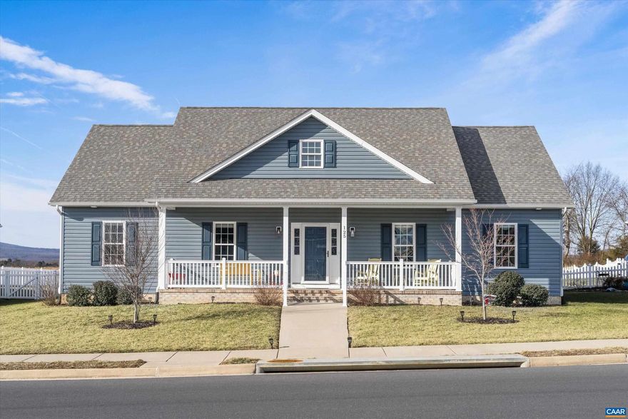 CHARMING HOME WITH INCREDIBLE VIEWS IN STUARTS DRAFT! Experience breathtaking sunsets & mountain views from this charming ranch-style home in Stuarts Draft! Featuring 4 spacious bedrooms and 2 full bathrooms, this home offers a welcoming and functional layout designed for modern living. The open-concept living room and kitchen create the perfect space for entertaining, highlighted by a cozy gas log fireplace, built-in bookcase, and elegant granite countertops. With 9-foot ceilings and beautiful hardwood floors throughout, the home exudes timeless charm. The split-bedroom design ensures privacy, with the primary suite offering separate his-and-hers sinks and a generous walk-in closet. A finished bonus room with a closet provides a versatile fourth bedroom option. The fenced rear yard includes a covered porch and pergola, perfect for outdoor dining & enjoying sunsets. Situated in a serene neighborhood, this home combines comfort and style in a desirable location?schedule your tour today!,Granite Counter,Oak Cabinets,Fireplace in Living Room