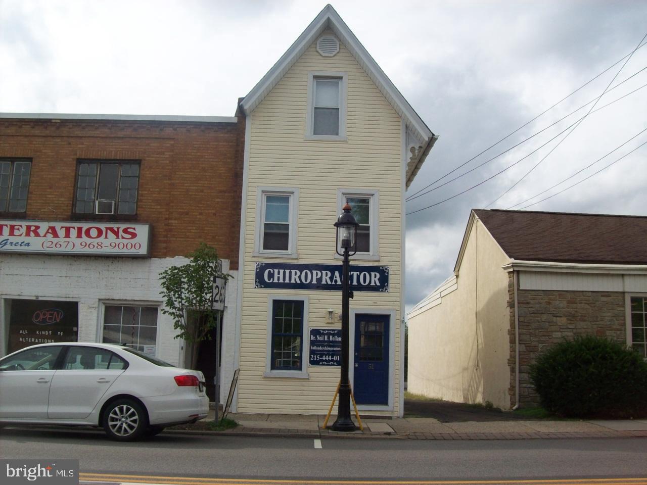 Heart of Hatboro, across the street from WAWA , 1st floor store/office approx 350 sq ft. Newer siding,reception area,bath room, kitchen area, private office. Formal chiropractor office. Tenant occupied until end of September