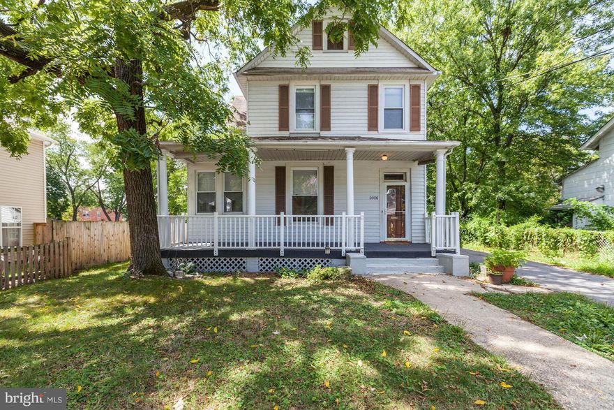 Spacious colonial farmhouse w/vintage touches & lots of natural light throughout. Formal LR, DR, ren Kit w/granite, ss appl, glass-front cabs, pendant lighting, copper sink, & cork floor, den, 3BR, 2 full BA (claw-foot tub!), full-width front porch. Quiet neighborhood close to restaurants, cafes, library, art center, City Hall. Just steps to the MD/DC line.