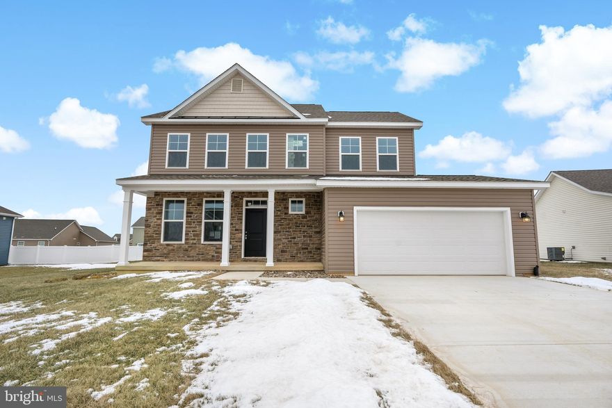 New Construction, Immediate delivery on almost 1/3 ac lot.  4 Bedroom/ 2.5 Colonial located close to Spring Mills.  Features include Kitchen w/ granite countertops, island, pantry and stainless steel appliances, large Family Room w/ impressive Cathedral Ceiling, breakfast area and formal dining rooms.  The upper level has 4 bedrooms with primary bedroom offering full bath with tile shower and walk in closet. Home comes with full front porch w/ stone, concrete driveway, and 2-car garage w/ auto opener.  Seller offering up to $10,000 closing assistance and free fence with contract!