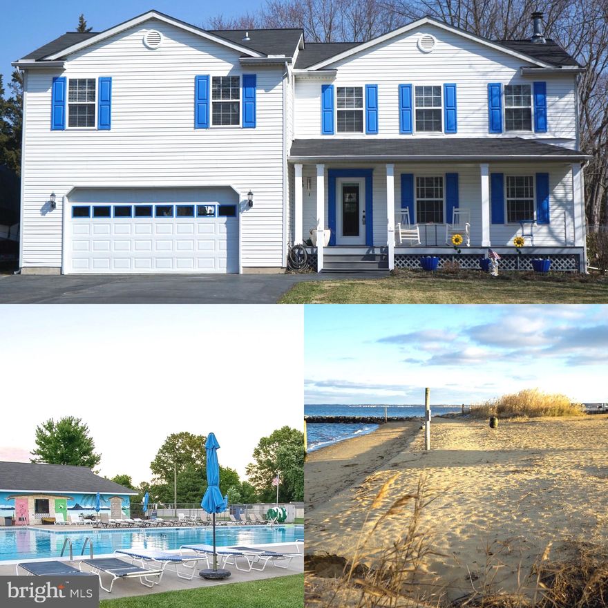 Beautiful move in ready 4 bedroom 3.5 Colonial located in waterfront community! Large master suite with 2 walk in closets, faulted ceilings, updated bathroom with dual sinks, tile floor and tile shower with rainfall shower head. Bonus second master suite with full bathroom on other end of hall. Full bathroom with tile floor for remaining 2 bedrooms and upstairs laundry room. Kitchen offers stainless steel appliances, granite counter tops, island, pantry, breakfast counter and lvp flooring.Dining room off kitchen. Living room with gas fireplace and lvp flooring. Large 20x20 family room, skylights and sliding doors that lead to large rear deck with gazebo.  Access from kitchen to large 2 car garage. Shed in rear. Walking distance to community pool, secure beach, fishing pier and boat ramp all available for the low HOA fee of $235.00 a year!! Community club house available for rent. Close to walking trail, schools and shopping. 1 year home warranty offered.