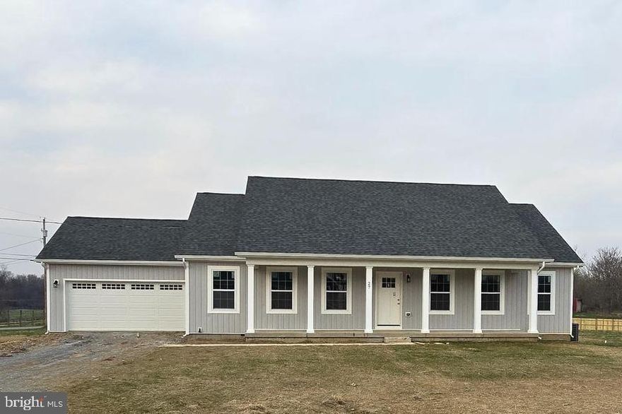 November 2023 start with April 2024 Delivery! New ranch home on 2.06 +/- acre lot. 1500 square foot Ranch style home boasts the sought after split bedroom design. The kitchen/dining combo is open to the expansive great room and features vaulted ceilings. Granite, ceramic, luxury vinyl plank flooring, carpet and stainless steel appliance package. Home is larger than it looks providing maximum usage of interior space. The front porch is great for evenings relaxing in a country setting that is close to amenities. Buyer pays transfer tax stamps. Measurements are approximate. The pictures will be similar to your new home with nice finishes selected by the builder.  Check to see if we have similar homes to view that are close to completion.