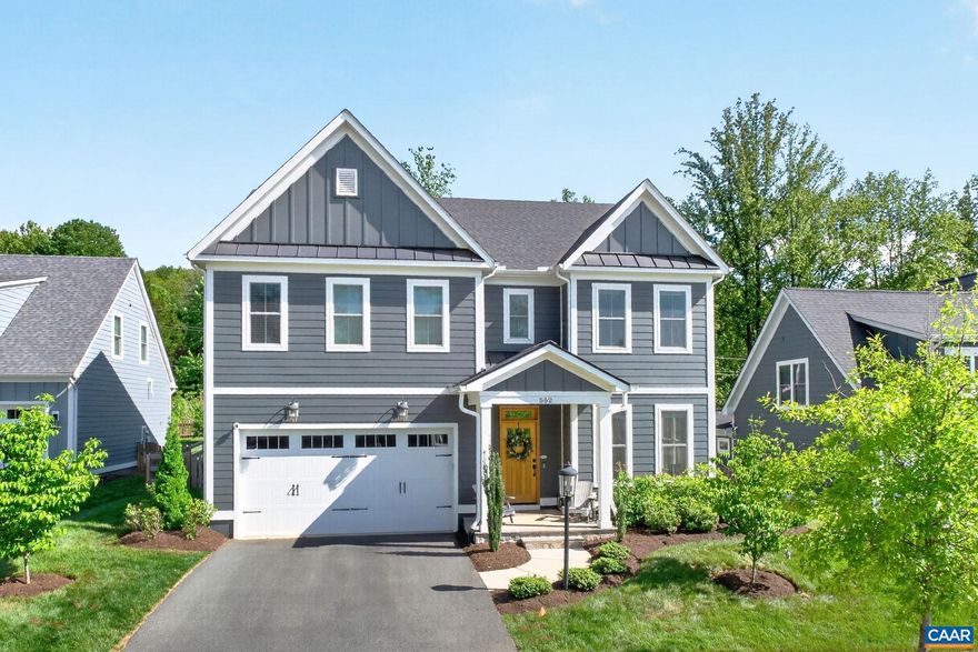 Situated on an elevated cul-de-sac within the premier Hyland Park/Hyland Ridge community, this exceptional 4-bedroom, 3.1-bathroom home offers the blend of peaceful living and modern convenience. Built in 2021, the home was engineered to a high standard, featuring a comprehensive spray-foam insulation package in every wall?including the garage?and a fully conditioned attic for climate control and acoustic privacy. The interior reflects meticulous attention to detail, moving beyond the builder?s plan with a custom breakfast nook addition and a designer kitchen anchored by a stunning blue marble backsplash upgrade. A custom barn door adds a layer of classically modern character to the bright, open floor plan, which flows seamlessly for effortless entertaining. This meticulously maintained home is ideally positioned offering quick access to Pantops, UVA, and the cultural heart of Charlottesville. Families will appreciate the proximity to local schools, including the nearby Mountaintop Montessori, while the community itself provides a pool, gym, and playground. With trails located directly behind the property connecting you to an extensive local network, this move-in-ready home delivers an elevated lifestyle in a fantastic community.,Solid Surface Counter,Fireplace in Great Room