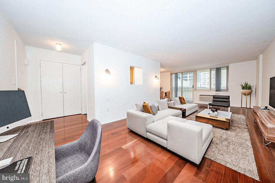 Wonderful, updated one bedroom, one bathroom , 837 sq ft unit at the William Penn House in desirable Rittenhouse Square.  The open living and dining room with hardwood floors offer beautiful northern city views through sliders that lead to your private balcony.  The galley kitchen features ample cabinet and counter space, stainless steel appliances and convenient laundry.   Spacious bedroom and updated full hall bath with large walk-in shower with bench  complete this unit.  This building features 24-hour Security and Doorman, On-Site Management and Maintenance, Rooftop Pool with amazing views of the city. On premise VALET Parking available for 100 per month for one car. THE MONTHLY FEE INCLUDES ALMOST EVERYTHING: All Utilities including electric, heat, air conditioning, water & basic cable, All Real Estate Taxes & Maintenance Package. This unit has an abundance of closet space & newer windows. This spectacular building has NEVER HAD AN ASSESSMENT! Nominal real estate transfer tax & no title insurance required. Experience the ability to walk out your door to first class, 4-star restaurants, fabulous shopping & all the conveniences of this sought after neighborhood. Walk score is a 98! One time admin fee paid at closing.