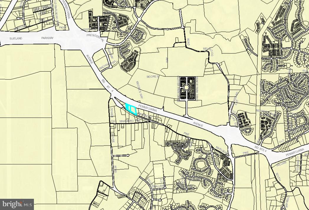 Attention Developers! Approx. 4.8 acres spanning the area between Pennsylvania Ave (MD Rt 4) & Marlboro Pike. Located adjacent to hotel & restaurant, small grocery store, bank, Church, and many professional offices: Pediatricians, Optometrists, Accountants, Dentists, and more. Great visibility with high traffic count, and SO much potential! Currently zoned CSC, and will to change to CGO on 4-1-2022, which permits Car Wash, Self-Storage, Retail businesses, Office use, Multi-Family & much more. Neighborhood is expanding and there are future plans in place to accommodate influx of residential population. Don’t miss this opportunity.