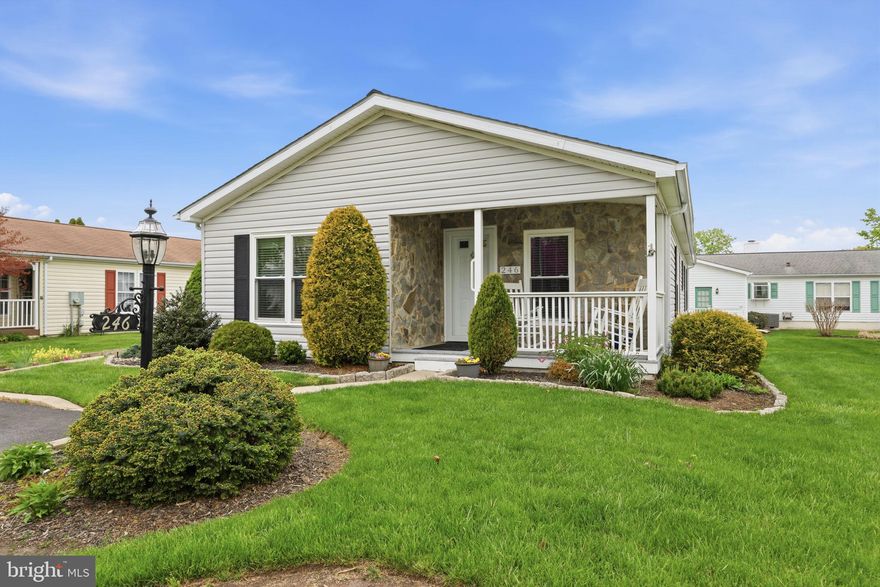 246 Thrush Circle offers easy living in the highly desirable Village of Buckingham Springs 55+ community in New Hope. From the moment you arrive, the well-kept landscaping, covered front porch, and inviting curb appeal make this home feel warm and welcoming. Inside, the layout is bright, open, and comfortable with natural light flowing through the main living spaces. The spacious living room connects easily to the dining area and kitchen, creating a layout that works well for both everyday living and casual gatherings. The kitchen features  cabinet space, a breakfast bar, and a dining area with views of the surrounding neighborhood. The primary suite offers a large bedroom, double vanity bath, and plenty of closet space. Additional rooms provide flexibility for guests, hobbies, or a home office. A separate laundry area and convenient one-floor living make day-to-day life simple and comfortable. Outside, enjoy quiet mornings on the covered porch or relaxing evenings on the patio. Located just minutes from downtown New Hope, Doylestown, shopping, dining, and major routes, this home offers a peaceful community setting with everything close by.
