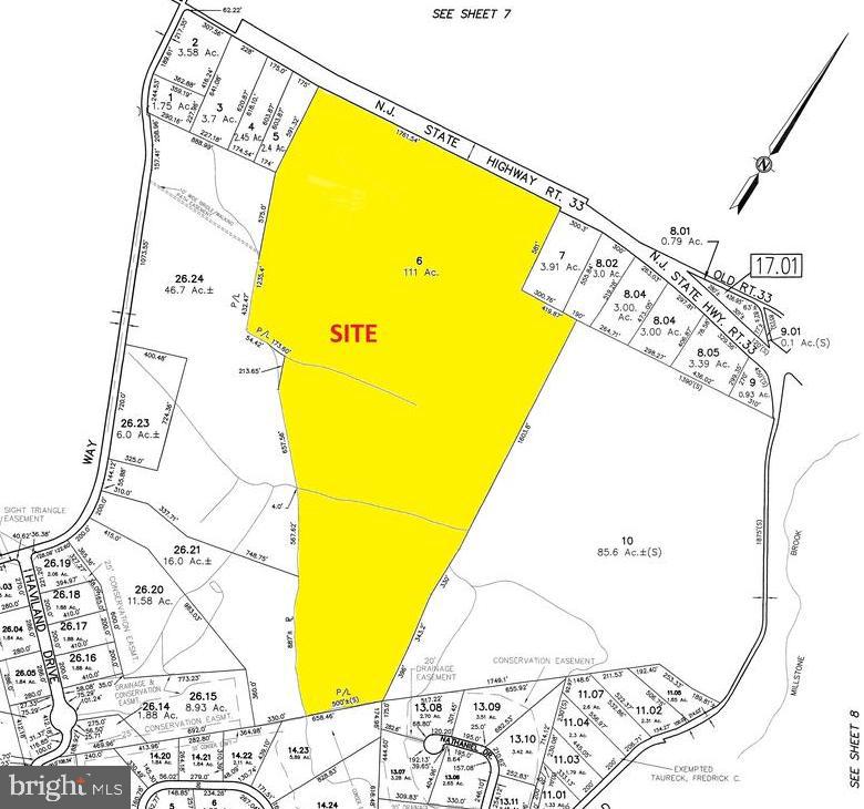 111 +- acres, zoned PCD ( Planned Commercial Development) the permitted use for offices, retails, storage warehouse & distribution centers...... On Route 33 in Millstone. 1,761SF of frontage. Less than 4 minutes to NJ Turnpike - Exit 8.
Close to I-195, Route 130, Route 9, I-295
Popular area continues to be built up with new homes & commercial developments nearby. Great visibility !