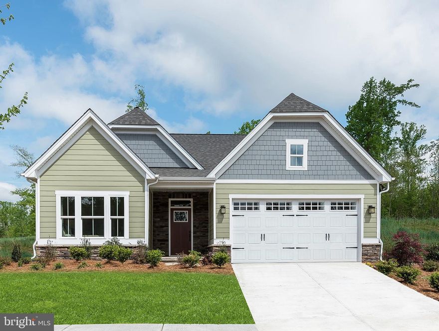 To be built Bramante Ranch Single Family Home at Two Rivers 55+ Single Family Homes .  Your house should be more than just a place you keep your things,  it should be a welcoming place that you love coming home to. The Bramante will make you so glad you are home. The foyer welcomes you in, past a large bedroom and a convenient arrival center off the garage. The kitchen is a gourmet dream with plenty of counter and cabinet space, and an oversized island that is perfect for prep work and casual dining. It is open to the dinette and family room so you never miss a minute. Off of the dinette, a covered porch fills your home with light and brings the outdoors in. Tucked off the great room, nearby but still private, a luxurious primary suite beckons. The standard tray ceiling adds a touch of elegance while the double bowl vanity and huge shower create a spa-like feel. The gigantic closet means storage will never be an issue! An extra bedroom rounds out the first floor, along with the option to turn one of the bedrooms into a flex room with glass doors. Many areas offer an optional finished lower level that can boast a full bath ad extra bedroom. No matter what you choose, the Bramante comes in a variety of facades, all with covered entrances.  Welcome to The Regency - Two River's newest 55+ active adult neighborhood.  Enjoy living in a quiet wooded enclave in Odenton's premier resort community.  Live the Two River's resort lifestyle with a 15,000 square foot clubhouse, indoor and outdoor pools, fitness center, tennis & pickle ball courts, demonstration kitchen, and more - all exclusive to 55+ residents. Enjoy parks, community garden, dog park, trails, and more!    Enjoy the beautiful surroundings in this neighborhood with available wooded & cul-de-sac homesites and no cut through streets.  Own the convenience of main level living with first floor Primary Suite and today's latest floorplans with 2-3 car garages.  Plus, you can live low maintenance in a community where the HOA takes care of your lawn!   Other floor plans and homesites are available.   Photos are representative.  By appointment only.