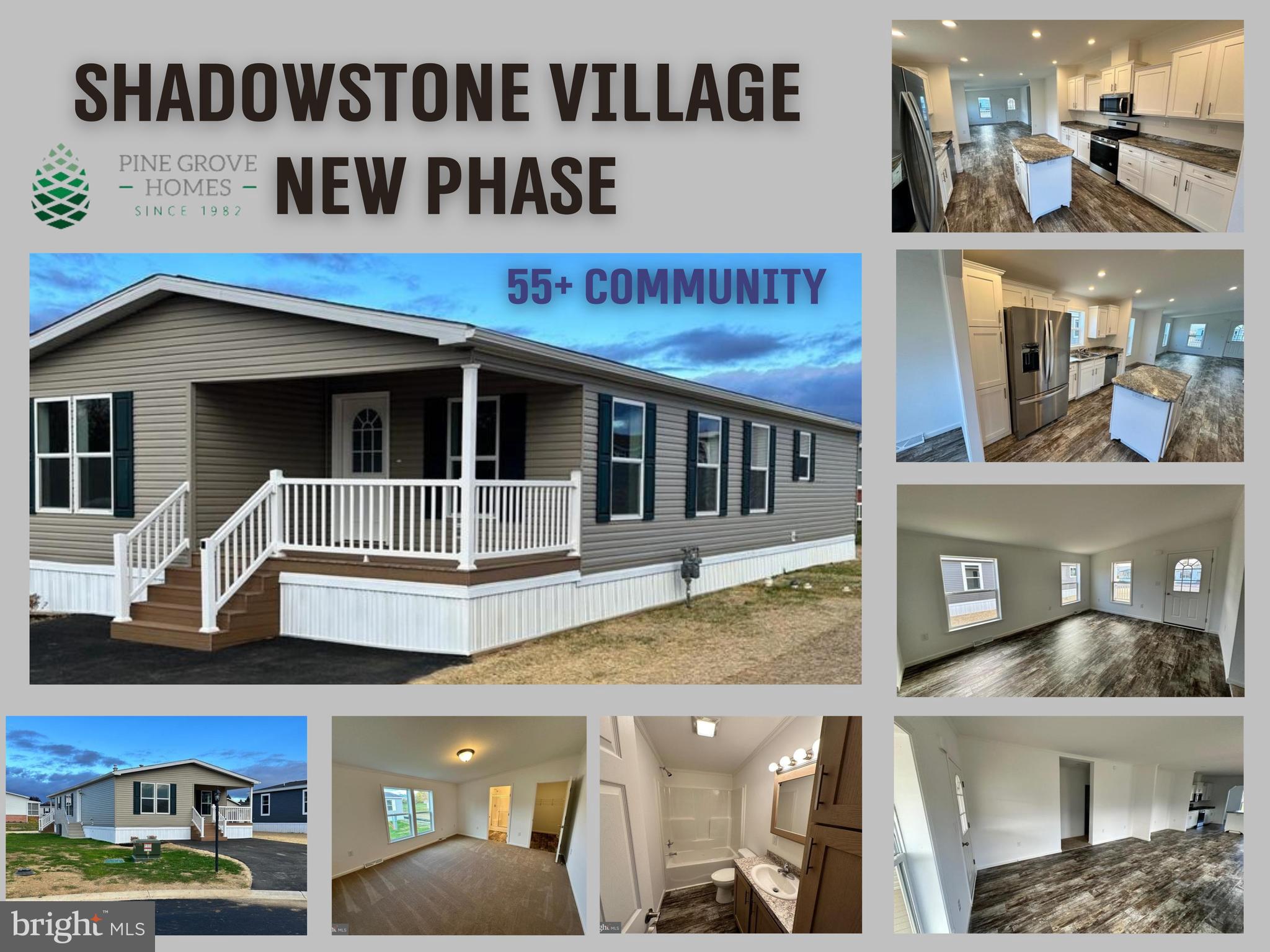 New construction, never-before-lived in, 1-floor appx. 1,300 sq. ft. 2 bed/2 bath with home office/den manufactured home. Set amongst other all-new homes at Shadowstone Village, centrally-located one block from Main Street in Palmyra, PA. Shadowstone Village is a master-planned 55+ community with the warmth of a friendly neighborhood and close proximity to Hershey, Harrisburg, Lancaster and Reading without any of the big-city hustle or hassles. Walkable to salons/barbers, pizza shops and restaurants on Main Street, this home features open living spaces with a feature-packed kitchen, stainless steel appliances and both a front and rear covered sitting porch with low-maintenance composite decking and vinyl railings. All (underground) public utilities, natural gas heat, high-speed connectivity and a friendly, welcoming community convenient to the region's amenities make this home one to not miss.
