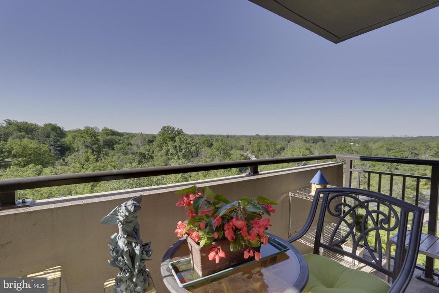 What a view! Rarely available, spacious two bedroom, two bath condo with spectacular, unobstructed southwestern view. This light-filled 1407 square feet home offers beautifully renovated gourmet kitchen with top-of-the-line cabinets, granite counters and kitchen island great for gathering in the kitchen, having a breakfast or food preparation surface, sure to delight the gourmet cook inside of you.
Kitchen is open to spacious dining room which is great for entertaining.  Large, bright living room with fantastic floor-to- ceiling windows and sliding glass door leading to a nice balcony with southwest exposure and stunning horizon view to enjoy the beautiful sunsets. The owners’ suit has lovely dressing area, the double build-in closet, large walk-in closet and ensuite bathroom. Hallway with large closet leading to laundry room.  Condo fee includes all utilities. Two garage spaces (G1 41/42) and one storage space (G1/W1/B02) convey. This is a fantastic location, just a few minutes’ walk to Metro, Capital Crescent Trail, Wholefoods, Amazon Fresh, and dozens of fine shops and restaurants in and around the wonderful Friendship Heights neighborhood. Although everything is a short walk, you can also use the free Friendship Heights Shuttlebus/Circulator to ride to the Metro Station, Bus Station, and local grocery stores. Don’t miss this wonderful opportunity to live in a beautifully renovated building with a gorgeous new grand lobby, hallways, magnificent entrance, and impressive driveway to hail your ride. Smoke-free building with fabulous amenities such as secure package handling, 24-hour front