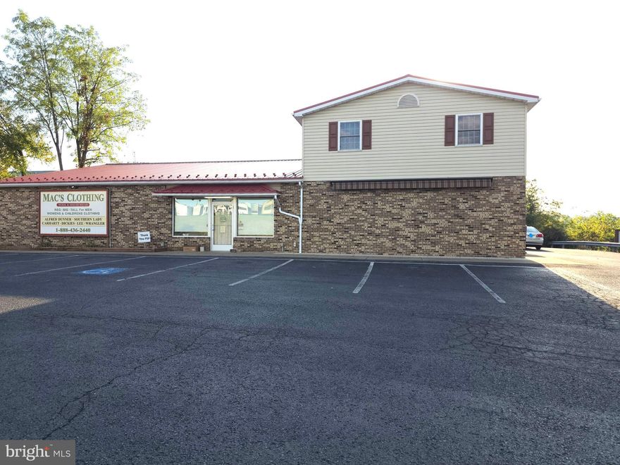 Have you always wanted to work from home? Live in the 1932 sf 3 bedroom 2 bath home and then go downstairs to work!  A once in a lifetime opportunity to own a thriving business that has been an icon in this area and beyond for 67 years with 32 of those years in this location! The property consists of 4800 sf total retail space with a 3120 sf showroom and a 1932 sf 3 bedroom 2 bath apartment with separate electric service above the showroom on a 0.4765 acre lot.
Mac's Clothing is still serving this area and beyond with all types of Men's clothing including Big and Tall and, over the years, we have added a line of women's clothing. In addition, we provide Tuxedo rentals for the big moments in our customer’s lives. We pride ourselves in meeting all of the clothing needs for everyone in our community.
Business inventory, fixtures, equipment, and supplies present at time of settlement will be included along with the kitchen appliances in the apartment.
Utilities include 200+amp electric service, 2 newer Carrier Green Speed with DC Drives Heat Pumps, public water, and public sewer.
Where else can you get a building with a total of 6732 sf, a thriving business with a positive cash flow, and a 3 bedroom 2 bath home to live in?
Just 45 minutes to Harrisburg, 50 minutes to State College, and 45 minutes to Selinsgrove. 
Conveniently located 2 minutes from the Mifflintown exit of Route 322!