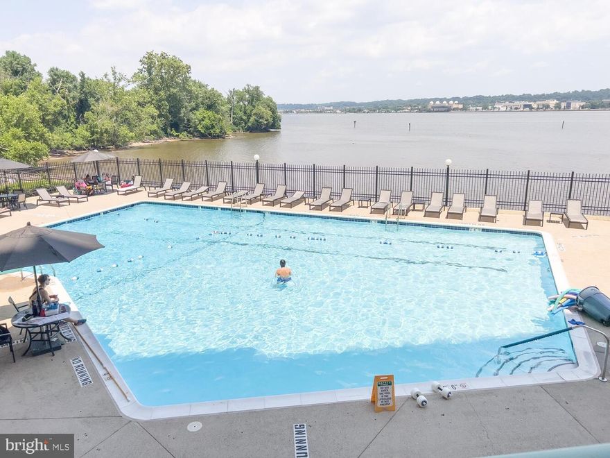 ALL UTILITIES INCLUDED IN RENT!  GARAGE PARKING #43 Plus 2 unreserved SURFACE PARK SPACES and ALL AMENITIES INCL IN RENT! LARGE 2 bedroom, 2 full bath, END  UNIT.   Large balcony off the living room, dining room and kitchen.  Building located  along the River on the George Washington Parkway  Bike Path  for easy commute to DC or Mt. Vernon and Recreation.  Renovated unit, loads of Closets and shelves, Fitness Center, Convenience Store, Cleaners,  24 Hour Front Desk, Party Room with Kitchen, Sauna.  Laundry service available through the Convenience store.  Excuse our lobby mess, we are under renovation.