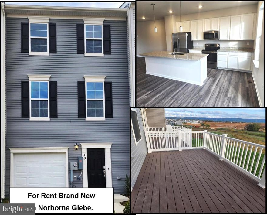 WOW, brand new Lancaster model 3 level Townhome for rent. $2100 rent, $2100 security deposit, $55 credit application fee per adult. This property has lots of upgrades, luxury vinyl plank flooring, beautiful kitchen with granite & large island, oversized pantry. Primary bathroom has tiled walk in shower, double sink. Hall bath is tiled tub/shower combo. Laundry that includes washer and dryer on bedroom level. Bright with lots of light.  Blinds installed.  10x18 composite deck with view of the mountains. This property has a 2 foot extension on the bedroom level, which makes it larger than similar models. Large backyard. 1 car garage with opener can be opened from app on your phone. Ring doorbell included.  Pets accepted on case by case basis, additional $45 pet rent per month. Renter's insurance required. Norborne Glebe is planning to add community swimming pool.