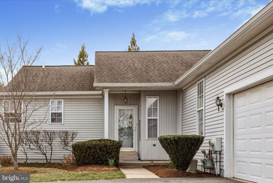 This Susquehanna model carriage home has a ceramic tile entrance to the living room/dining room combo with neutral carpeting.  The eat-in kitchen is spacious with plenty of counter space, a nice pantry closet, a breakfast bar area, and sliders to the deck. The living room and family room share a beautiful gas fireplace.  The main bedroom has a large walk in closet and a full bath with 2 separate vanities, a shower stall and a soaker tub.  You also have a second bedroom, additional full bath, and a laundry room that leads to the one car garage. Heater, washer, dryer, dishwasher, and stove have all been replaced recently. You will love all the benefits of this great community such as snow removal, community pool, walking trail, tennis and bocce courts, and many more.  Fox Hill Farm is known for all of the great activities and great location.