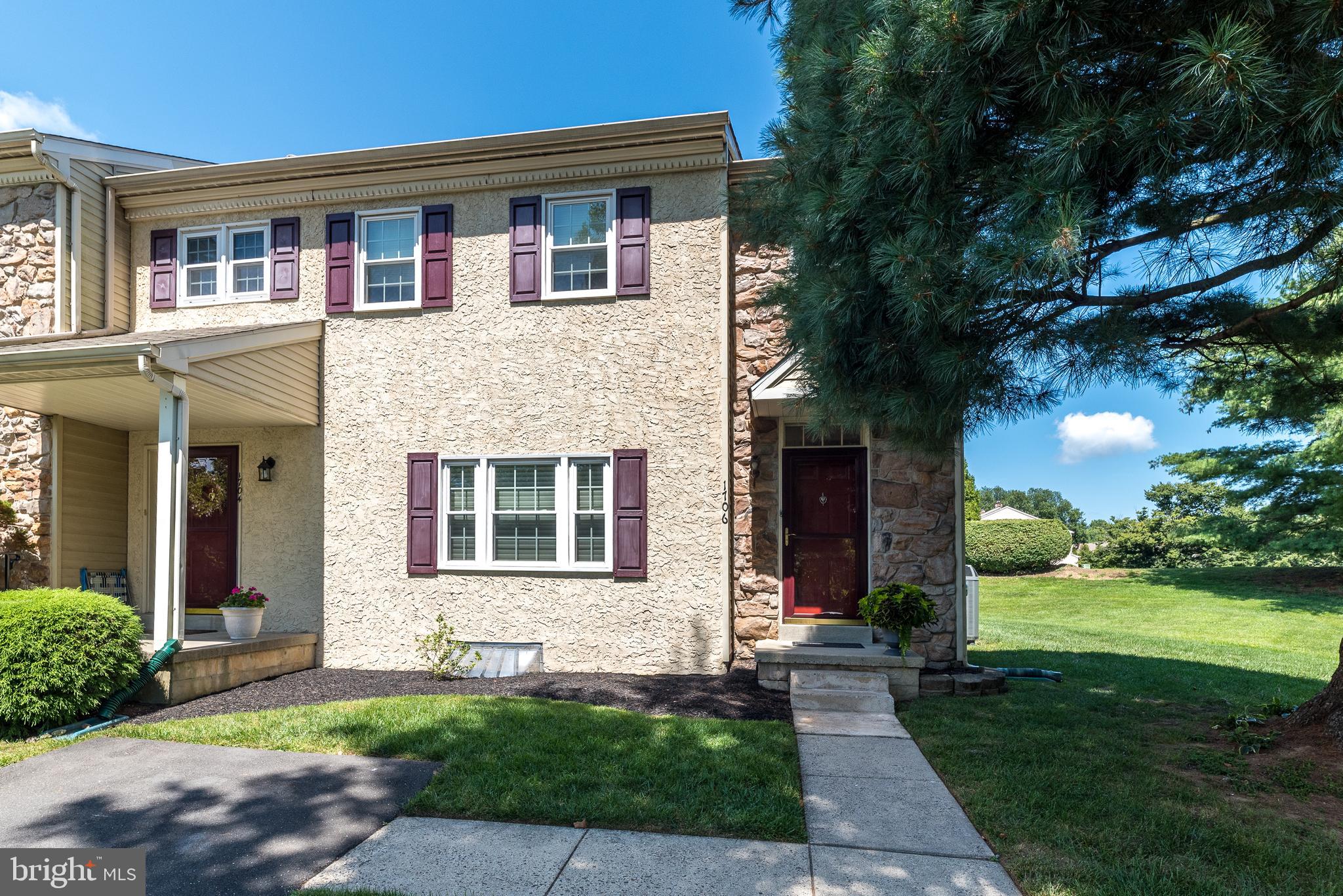 Welcome home! Wonderful, meticulously maintained, 3 bedroom and 2.5 bath END UNIT townhome on a cul-de-sac, in the highly sought after Dublin Meadows community with access to award winning Upper Dublin school district, (Jarrettown Elementary, brand new Sandy Run Middle school and highly ranked high school). This spacious home offers an ideal blend of comfort, updates, and location.
Fresh landscaping greets you as you approach the front door. Upon entering you will immediately notice gleaming real hardwood flooring and an abundance of natural light. A gracious formal living room flows to a dining room that is perfect for hosting friends and family.
An ample sized family room with a cozy natural gas fireplace and recessed lighting adjoins an updated eat-in kitchen features 42-inch soft close cabinets with pull out shelves, quartz countertops and island, tile backsplash, tile floor, and stainless-steel Whirlpool appliances with 5-burner natural gas stove. A slider glass door with built in blinds leads to a spacious private walk off deck with electric awning and backyard storage shed. A coat closet and half bathroom with new lighting complete the main level.
Upstairs, the spacious primary bedroom suite includes a large walk in closet with built in shelving and an ensuite bath featuring a double vanity, soaking tub, tiled shower, tile floor and heat lamp. Two additional bedrooms offer generous closet space and built in shelving, along with a guest bathroom with tile floor, tub / shower combination and linen closet. Convenient second-floor laundry includes shelving, washer and dryer. All bedrooms include ceiling fans with lights.
The unfinished basement is clean and ready to be finished to your specifications for extra living space. Built-in shelving adds storage at the stair landing.
Outside, enjoy a paved 2-car driveway and nearby overflow parking. Acres of scenic common grounds and underground utilities create a walkable, peaceful natural setting.
Numerous upgrades include natural gas fireplace and chimney pointing (2021), hot water heater (2019), kitchen renovation (2015), real hardwood flooring (2019 / 2021), driveway paving (2016), deck electric awning (2014), basement waterproofing (2014) and vinyl tilt down windows.
Excellent location near major routes, regional rail stations (Ft. Washington & Ambler), restaurants, parks, golf, fitness centers, swim clubs, and downtown Ambler. Walk to The Promenade at Upper Dublin and Sprouts Market. Hurry and schedule your showing today!