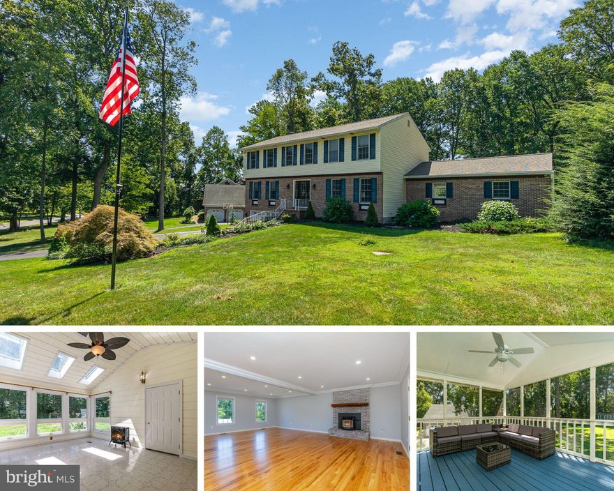 **Offer deadline for 8/24 at 4 PM**Beautiful home on .93 acres in Fallston at the end of quiet street! This home features hardwood floors throughout (newly refinished on main level Aug 2023), granite counters, fresh paint, brick fireplace,  and more! The main level features a large open family room with a pellet stove (2022), formal dining room, kitchen with table space, and newer washer/dryer. Relax on the freshly painted screened porch and deck overlooking the backyard. A gorgeous sunroom features skylights (replaced 2022) and a wall of windows, cabinets and counter space, and a freestanding propane fireplace. Finished basement with a large storage area. Upstairs offers 5 true bedrooms each with lots of closet space! Primary bath has a rough in to be able to expand it, if desired. Attached garage plus attached tractor shed for extra storage. System upgrades include – roof and gutters with gutter guard (2022), water heater (2017), HVAC (2018) with UV light, well pump (2021), driveway resealed (2023).  Tech updates include USB charging outlets and a T-6 LAN line for faster internet and higher resolution tv run to the family room. 42 trees have been removed by current owners to create a beautiful front and back yard! The front yard has a 35 foot nonconductive, cat 2 hurricane rated flagpole. Located in an award-winning school district!