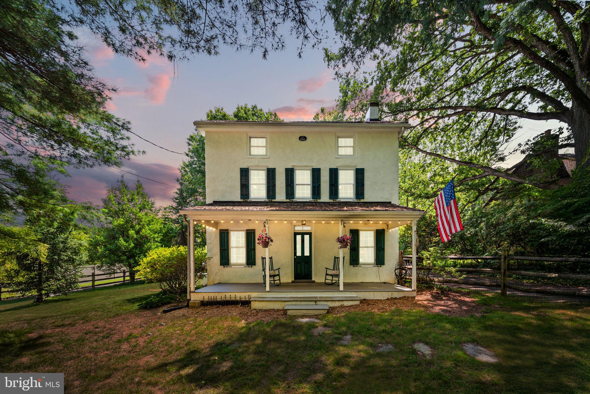 Seller performed a General Home Inspection for added piece of mind. Welcome to this meticulously preserved 1850 farmhouse, offering a unique blend of historic charm and modern conveniences. This thoughtfully updated residence boasts 5 bedrooms and 1.5 bathrooms across 2,454 square feet. Modern amenities include, public sewer, a natural gas heating system for optimal comfort, and a Generac 20kw backup generator. Situated directly across from the picturesque trails of Tyler Arboretum, with seamless connections to Ridley Creek State Park and the Wawa Preserve via Rocky Run, this home provides an idyllic setting for nature lovers. Step inside to discover the timeless beauty of wide heart pine flooring found throughout, deep window sills, and antique door hardware that speaks to its Civil War era origins. The inviting covered front porch with a view will no doubt be a popular spot while sipping on a cup of coffee or reading your favorite book. The main level features a spacious Den with an inviting wood-burning fireplace and exposed beam ceiling, perfect for cozy evenings. Continue down the hall and you will adore the eat-in kitchen area equipped with plenty of cabinetry, countertop space, and stainless steel appliances. The formal dining area and living room really add to the character of this amazing property. You will find a convenient laundry room and mud room on the main floor, perfect for your four legged friends to eat, drink, and towel off from a fun day in the fully fenced in front and backyard! Head up to the second floor and you will be greeted by three bedrooms and an updated full bathroom with a tub. But wait there's more! Walk down the hall to the next staircase leading up to the third floor and you will be delighted to see two additional bedrooms or create your own space for any need. The exterior is equally impressive, featuring a 2-car detached garage with openers, a storage loft, and a lower-level workshop, office, or simply additional space to lounge. There is another covered porch overlooking the meticulously maintained vegetable garden and fire pit area. The enchanting fenced in backyard offers a small pond with Koi and a charming brick patio with Malibu lighting. Located in the highly-regarded Rose Tree Media School District, this property provides easy access to Glenwood Elementary, Springton Lake Middle, and Penncrest High School. Close to Philadelphia International Airport, the city of Philadelphia, regional rails, I-95 and Route 476. Just minutes away from the vibrant Boro of Media where you can shop and enjoy a delicious meal under the stars. Book your showing today!