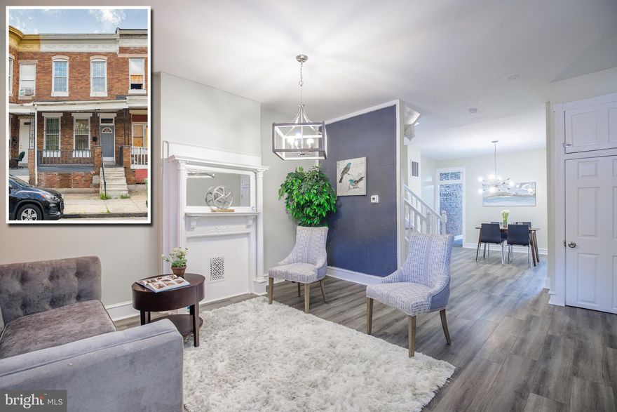 PICTURE PERFECT RENOVATION WITH LARGE ROOM SIZES & CHEF'S KITCHEN!  Vinyl wood floors throughout, inviting living room, separate dining room, Chef's kitchen w/ ss appliances and tile backsplash, upper level w/ 3 generously sized bedrooms and 1 full bath, improved basement with full bath that can easily be finished to add more living space, and a large rear patio!  Perfectly located close to Druid Hill Park, Baltimore Zoo, & Dovecote Cafe!