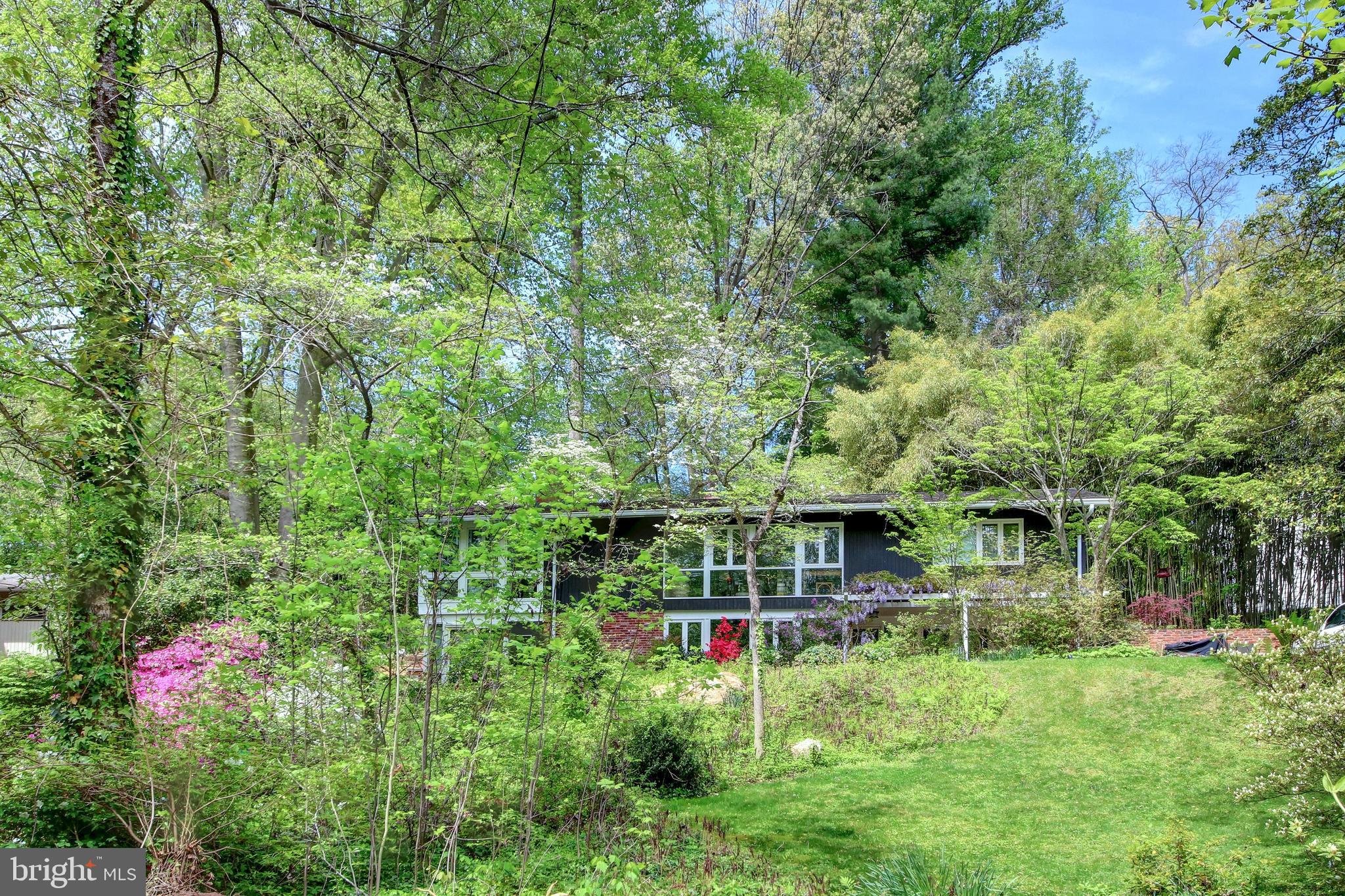 Incredible, new price for this mid-century house, prominently set amongst mature plants and trees with expansive glass windows and lush, green views all around. The interior is spacious and comfortable and offers an open floor plan that works well for family gatherings, relaxed get-togethers with friends, or larger scale events. In addition, the flow from the interior space to the exterior space is seamless, making it perfect for all styles of entertaining. Multiple glass doors open to the multiple outdoor, seating areas, creating a natural extension of the living space. Whether in or out, this is the ideal spot to live, enjoy and create a lifetime of memories. The main entrance has a quaint, outside sitting area with a wisteria trellis above. Upon entering, there is an open foyer, a large family room with fireplace, and a true, glass-enclosed studio – ideal for artists, yogis, the fitness conscious, or someone in need of a home office that also has easy access to the garden beyond. There are two bedrooms and a full bath also on this level. The upper level is a surprise with a large living room and dining area that is open and airy with multiple windows that provide a connection to the outdoors. Just off the living and dining rooms is a glass-enclosed sunroom, adding an extra layer of versatility and charm. This might easily become a favorite spot for casual entertaining, curling up with a good book or having a quiet moment to yourself. It also makes a great home office with so much natural light in a place that truly feels private and tranquil. The kitchen is modern and spacious with ample countertop and storage space. It will work well for any level of chef and has an island for a more casual gathering as well as a charming breakfast/dining area surrounded by natural light. The primary bedroom with en-suite bath and an additional bedroom with hall bath complete this level. Overall, 7108 Broxburn Drive embodies the mid-century modern ethos of simplicity and functionality while also providing a gracious, inviting and comfortable place to call home.