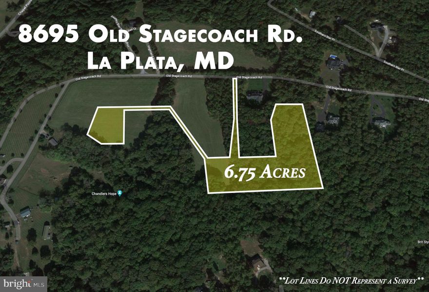 Welcome to your private oasis! This 6.75-acre lot is a dream come true for those seeking tranquility and natural beauty. Tucked away in Historic Chandlers Hope, this hidden gem offers the perfect opportunity to build your dream home.
Imagine waking up to the sound of birds chirping and the gentle rustle of leaves in the heart of La Plata. This sought-after location is just off the beaten path, ensuring your peace and privacy.
Surrounded by mature residences, you'll have the chance to nestle your new home amongst stunning trees and the abundant beauty of nature. Embrace the serenity and elegance of this quiet haven, where you can escape the hustle and bustle of everyday life.
Not only does this lot boast picturesque surroundings, but it's also fully prepared for your construction plans. With forest conservation in place, you can rest assured that your slice of paradise will be preserved for generations to come. What's more, the perc approval is already secured, making the path to your dream home even smoother.
Take advantage of this incredible opportunity and let your imagination run wild with possibilities. Contact your builder today, and let the construction of your dream home begin on this exclusive, one-of-a-kind property. Don't miss out on the chance to experience a life of tranquility, luxury, and natural beauty in Historic Chandlers Hope.