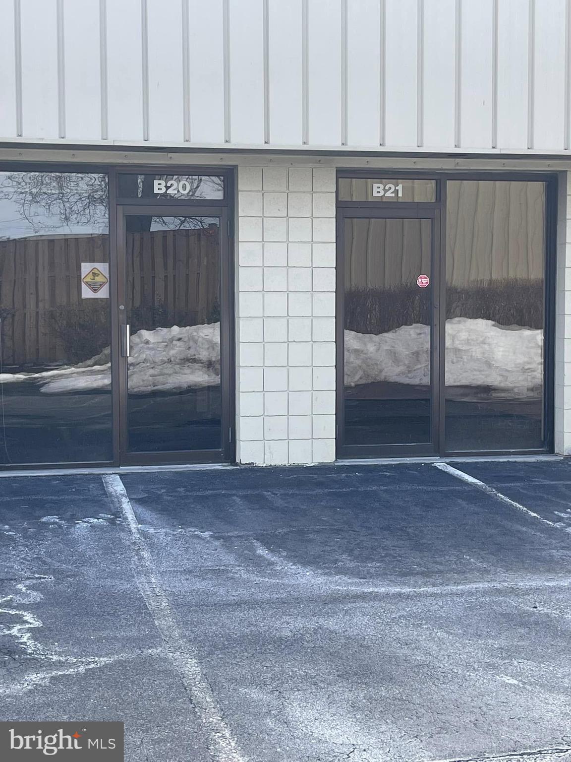 Building 95 Suites B20 & B21 are a total of 4,240 SF.  Suite B20 is a Large Open Warehouse space with a high bay Drive-In Door.  Suite B21 contains Office Space with a Conference Room, Kitchenette and six offices.
Entire Suite is Air Conditioned.
 Warehouse Space Located Near I-70 Exit and Adjacent to East Patrick St. & Monocacy Blvd. Buildings are concrete block & metal construction. Warehouse Ceiling Height is 14 ft. Free Surface Parking with Security Lighting. All units have Gas Heat and are Sprinklered & Monitored.