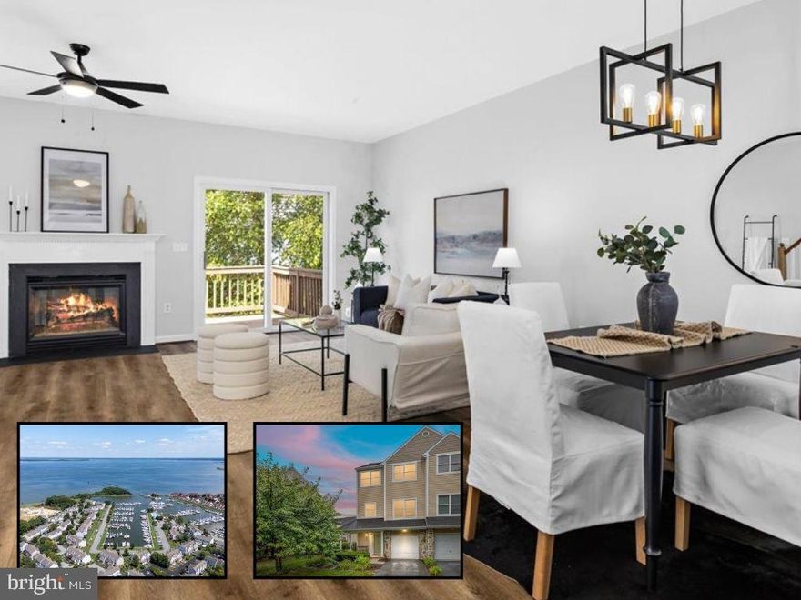 Second Chances are a really big deal! Don't miss this stunning end unit in the the amenity rich Bayside Community which includes a large clubhouse with year-round entertainment and meeting spaces as well as a fully equipped exercise center. The outdoor spaces feature a swimming pool, hot tub, and tennis courts. This property sits in a resort like community just minutes from restaurants, shops and easy commutes to the bay bridge or beach. 

Enter through the front covered porch into a flexible space with laundry room, closets and lower back patio. This space is perfect for all your office, fitness, hobbies or entertainment needs. Upstairs you'll find a gorgeous open floor plan kitchen with black sink and stainless appliances and dining/ living room combo with gas fireplace. There is a deck off the living room perfect for your morning coffee and fresh bay breezes. There is also a powder room on the mid level. On the top floor there's a stunning primary suite with vaulted ceiling and full bath. Two additional bedrooms and a hall bath complete this level. 

This unit is one row behind the Marina, a short walk to amenities and local restaurants for your favorite drink, burger or sushi roll. Easy Commuter Location; Under 30 minutes to Annapolis- Under 60 minutes to Baltimore.