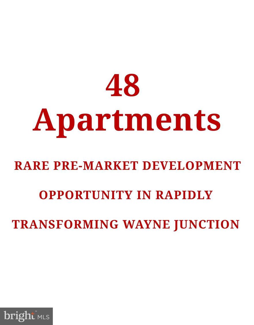 Adaptive Reuse Development Opportunity 48 Apartments| 4720–30 Stenton Ave | Wayne Junction, Philadelphia

Positioned in the emerging Wayne Junction / Germantown Avenue corridor, this offering presents a compelling opportunity to acquire a ±16,000 SF industrial/warehouse asset (circa 1920) situated on approximately 0.33 acres, with zoning approvals in process for a thoughtfully designed 48-unit multifamily development with ground-floor commercial space.

The proposed redevelopment program includes a mix of studio, one-bedroom, and two-bedroom residences, complemented by off-street parking, elevator access, and a roof deck amenity—aligning with current market demand for well-located, transit-oriented housing.

The property benefits from its proximity to the ongoing revitalization along Germantown Avenue and the broader Wayne Junction district, where significant public and private investment continues to enhance long-term fundamentals. Immediate access to regional rail, SEPTA transit lines, and major thoroughfares further strengthens the site’s appeal.

This is a rare opportunity to secure a scale-appropriate adaptive reuse project with approvals underway, offering a clear path toward execution in one of Philadelphia’s evolving submarkets.