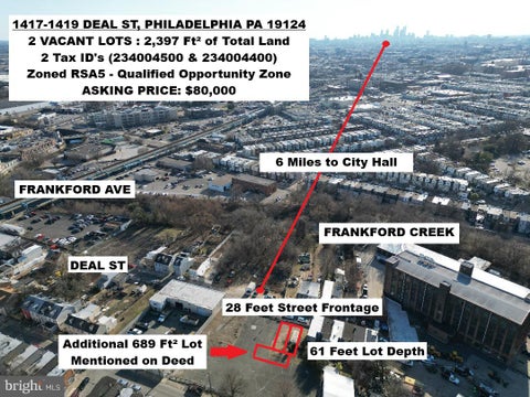 Vacant Land For Sale - 1417 Deal Street<br/> PHILADELPHIA, PA 19124