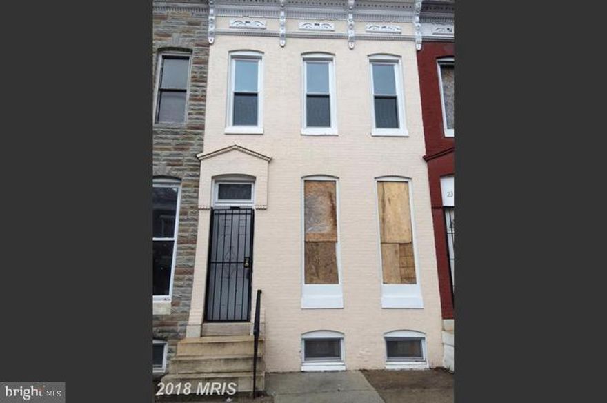 SOLD STRICTLY AS-IS, CALL FOR AN APPT. Great opportunity to own a brick rowhouse in Baltimore City! Large rooms, open floor plan, deep basement waiting for your finishing touches. Close to major commuter routes, local commerce, and public land use.  With just the right attention and TLC, this could be your dream home! Partially, renovated 3BR 1BA row home. Newer roof.  Unfinished basement.