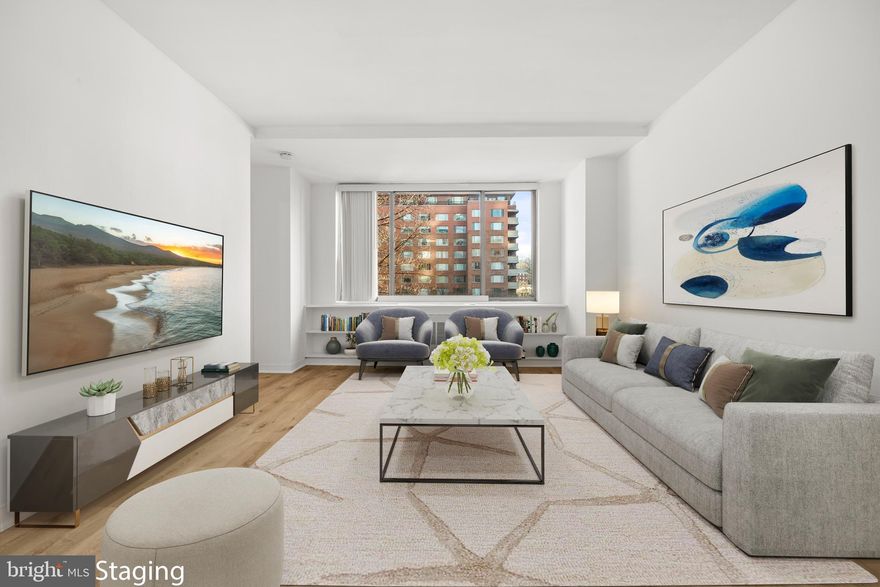 This bright and beautifully updated 1-bedroom, 1-bath home is located in the desirable, gated River Place community.The listing includes one garage parking space (valued at approximately $10,000). 
The spacious layout has been refreshed with new flooring throughout and fresh paint, offering a large open area ideal for a dining space or home office, a comfortable living room, and a private bedroom that easily accommodates a king-size bed.
Storage is abundant, featuring a huge walk-in closet, three additional large closets, and extra storage space in the garage. 
Residents enjoy outstanding amenities, including a convenience store just steps away, dry cleaners, barber shop, a state-of-the-art gym, outdoor pool, hot tub, sauna, playgrounds, a stylish lobby with concierge service, and 24/7 security patrol.
Unbeatable location—walk to Rosslyn Metro, coffee shops, dining, Key Bridge, and Georgetown. Quick access to GW Parkway, Lee Highway, Route 50, I-66, and just 10 minutes to Reagan National Airport.The monthly co-op fee covers , all utilities: water, gas, and electricity, making this an exceptional value.River Place North is a cooperative; cash buyers are highly desired and financing is permitted only through pre-approved coop lenders.