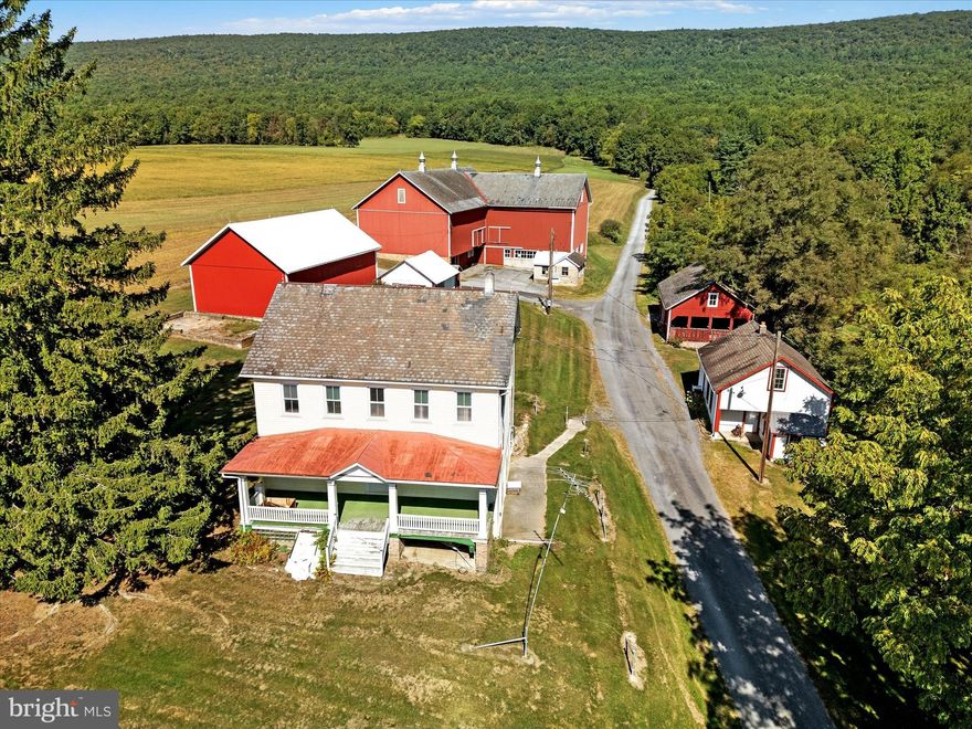 As you turn onto Blue Mountain House Road, you'll soon discover why this farm has been so often photographed. With a rich history dating back to the French and Indian War, the present owner is believed to be the 3rd family to own the lands since the mid 1700's! Recently subdivided, the farm comprises two parcels totaling 86 acres with a combination of natural habitat/wetlands (13ac), tillable (36ac) and wooded acreage (37.5ac). A true depiction of early American farm life, the home is dated 1851 with 22" wide window sills, wide plank flooring, original Chestnut woodwork and stone construction. A "Sweitzer" L-shaped barn and many outbuildings adorn the property including a smokehouse, butcher house with set kettle, outhouse, pigsty, potato cellar, corn crib, chicken house and equipment shed. Magnificent views abound in every direction with the Blue Mountain as a backdrop and the Pinnacle in the near distance. Preserved under a Lehigh County Conservation Easement all forms of agricultural production are permitted. Home is ready for restoration and buildings need some TLC. Property is enrolled in Act 319 and is being sold AS-IS. Listing Agent is related to Seller and must be present for all showing. Confirmed appts only.