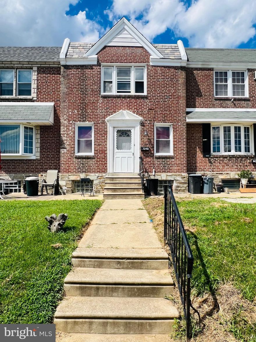 Welcome to 7140 Erdrick Street, a beautifully maintained 3 bedroom, 2 bathroom townhouse nestled in Philadelphia’s tacony neighborhood. This stable brick home features a spacious living room, which invites plenty of sunlight. The formal dining area is welcoming and perfect for hosting dinners, and the newly renovated kitchen has classy cabinetry and granite countertops. Notice all throughout the house has brand new, timeless, extra firm vinyl flooring. Upstairs, you'll find three comfortable bedrooms and a full bathroom, while the basement, which has been fully renovated and finished, adds a second full bath with a modern touch, laundry area, and plenty of storage, potential living or hosting space. Recent upgrades make this home perfect for first time home buyers, or families ready to settle in their forever home. This home is located in a prime location, close to both Frankford Avenue and I-95, yet remains peaceful. The close proximity to public transportation makes it easy to access the local amenities, such as schools, shopping centers, and playgrounds. Outside the home includes street parking, along with plenty of private parking in the backyard, which can fit 1-2 vehicles. Don’t miss out on this opportunity to make this home yours!