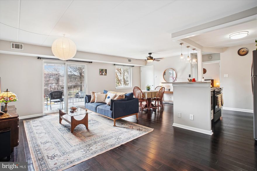 Step into modern elegance at this meticulously renovated condo, nestled in the vibrant heart of Alexandria. Imagine culinary creations coming to life in your stylish kitchen, featuring a built-in microwave, sleek updated countertops framed by a stunning tile backsplash, and a charming breakfast bar illuminated by chic pendant lights. The sun-drenched living space, where spectacular natural light pours in through sliding glass doors leading to your private balcony, creates an inviting atmosphere perfect for both relaxation and entertainment. Picture cozy dinners in your dedicated dining area, illuminated by the glow of the lighted ceiling fan. All this is complimented by gleaming hardwood floors and a generous foyer closet which doubles as a convenient pantry. Retreat to the serene bedroom suite, boasting two spacious closets, including a walk-in closet with custom fittings designed for optimal organization. The beautifully updated bathroom showcases stylish tile work and a modern vanity, complete with a convenient front-load washer and dryer. Edsall Terrace offers a tranquil escape with its quiet community vibe, complete with a refreshing pool and picturesque picnic area – perfect for creating lasting memories. Enjoy unparalleled convenience with quick access to major highways (I-395 & I-495), just 1.5 miles to Van Dorn Metro Station, and metro bus stops right at your doorstep, making commuting a breeze. Indulge in the diverse shops, delectable restaurants, and vibrant entertainment options that Alexandria has to offer. Welcome home!