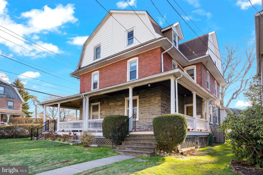 Welcome to 821 Clifford Ave nestled in the heart of Ardmore, which is part of the area known as the Main Line.  This Three Story Twin continues to maintain its original charm, with its large wood front porch with turned wooden spindles in the porch railings. This porch offers cover from the rain and offers a shaded place to sit during the warmer days of the year. The original wood paneled door opens to the foyer where one can see the open wood stairway and the high ceilings which gives the feeling of openness in this grand house. The living room has a fireplace and wide window sills that can be used as a place to sit and read. The main level also has a nice size dining room, a kitchen and a laundry room with extra space that could be used as a pantry. The second floor has three bedrooms with lots of natural light and a full bathroom. The third floor has a half bathroom and two bedrooms, which could also be used as a home office or den. There are original hardwood floors throughout the house.  There is plenty of space in the full basement. The house is cooled by central air in the warmer months. This house is walking distance from the business district of Ardmore, Suburban Square, and there is a train stop on the Amtrak Line that will take you to downtown Philadelphia and beyond. A bus stop to Philadelphia is one block away. The school district that serves this location is the award-winning Haverford School District.  Chestnutwold Elementary School is within walking distance. Plan your visit today, make an offer, and make this house your home!