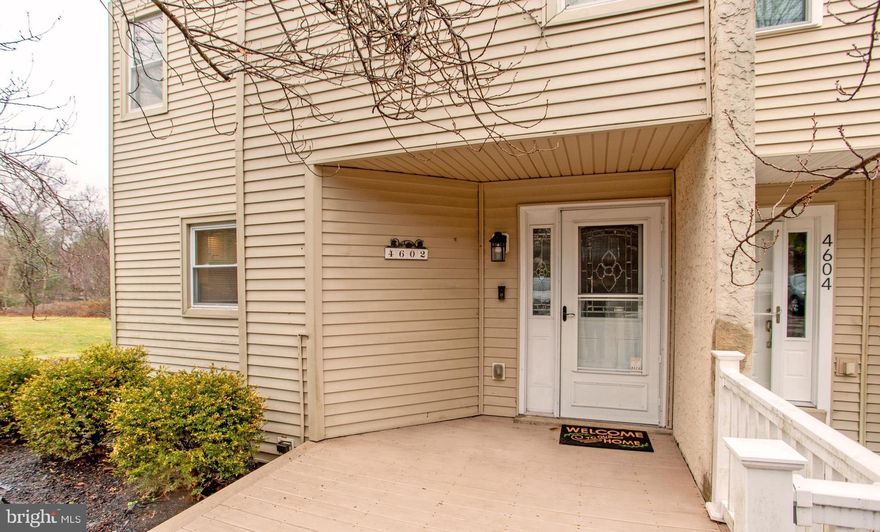 Don’t miss this lovely end-unit townhome in the desirable Apple Hill community. Featuring a welcoming multi-level floor plan, this home offers bright, light-filled spaces and a warm, inviting feel throughout. The entry foyer with wood flooring and coat closet opens to a bright eat-in kitchen with white cabinetry, walk-in pantry, new microwave, and upgraded plumbing fixtures. Just beyond, the dining area overlooks the spacious sunken living room with a wood-burning fireplace framed by charming accent windows. A glass door with built-in blinds leads to an expansive outdoor living space rarely found in townhome communities. The fenced yard with patio and storage shed provides a private setting for outdoor dining, entertaining, or play. Upstairs, the primary suite features an ensuite bath, sitting area, multiple closets, and new carpeting. Two additional bedrooms, a hall bath, and a convenient second-floor laundry complete the level. The full basement offers excellent storage and utility space. Recent improvements include a newer HVAC system and water heater (2021) and a new roof (2022). Enjoy the friendly neighborhood atmosphere and community playground just steps away. Ideally located with easy access to commuter routes, shopping, dining, and entertainment. Minutes to Doylestown, Peddler’s Village, and the charming river towns of New Hope and Lambertville.