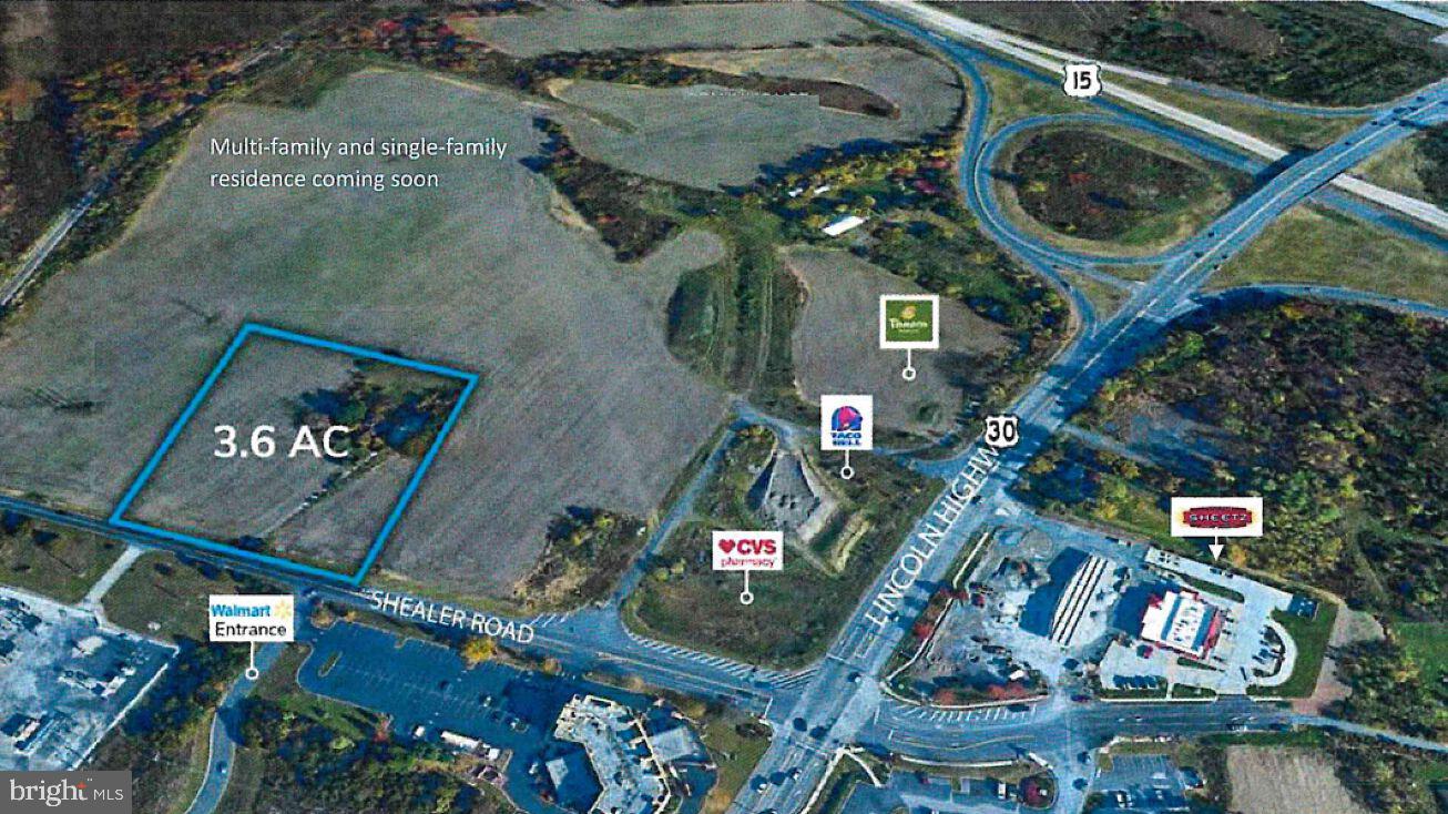 Level, Commercially zoned (EC-1), providing use for offices and retail uses under various conditions. Retail, hotels, restaurants, shopping centers all exist nearby. Property is 3.6 acres with easy access from major highways, Route 30 and Route 15 Interchange. High visibility location with a large concentration of retail close by. Heavy traffic counts, public water and sewer, and close to both downtown Gettysburg and Gettysburg College.