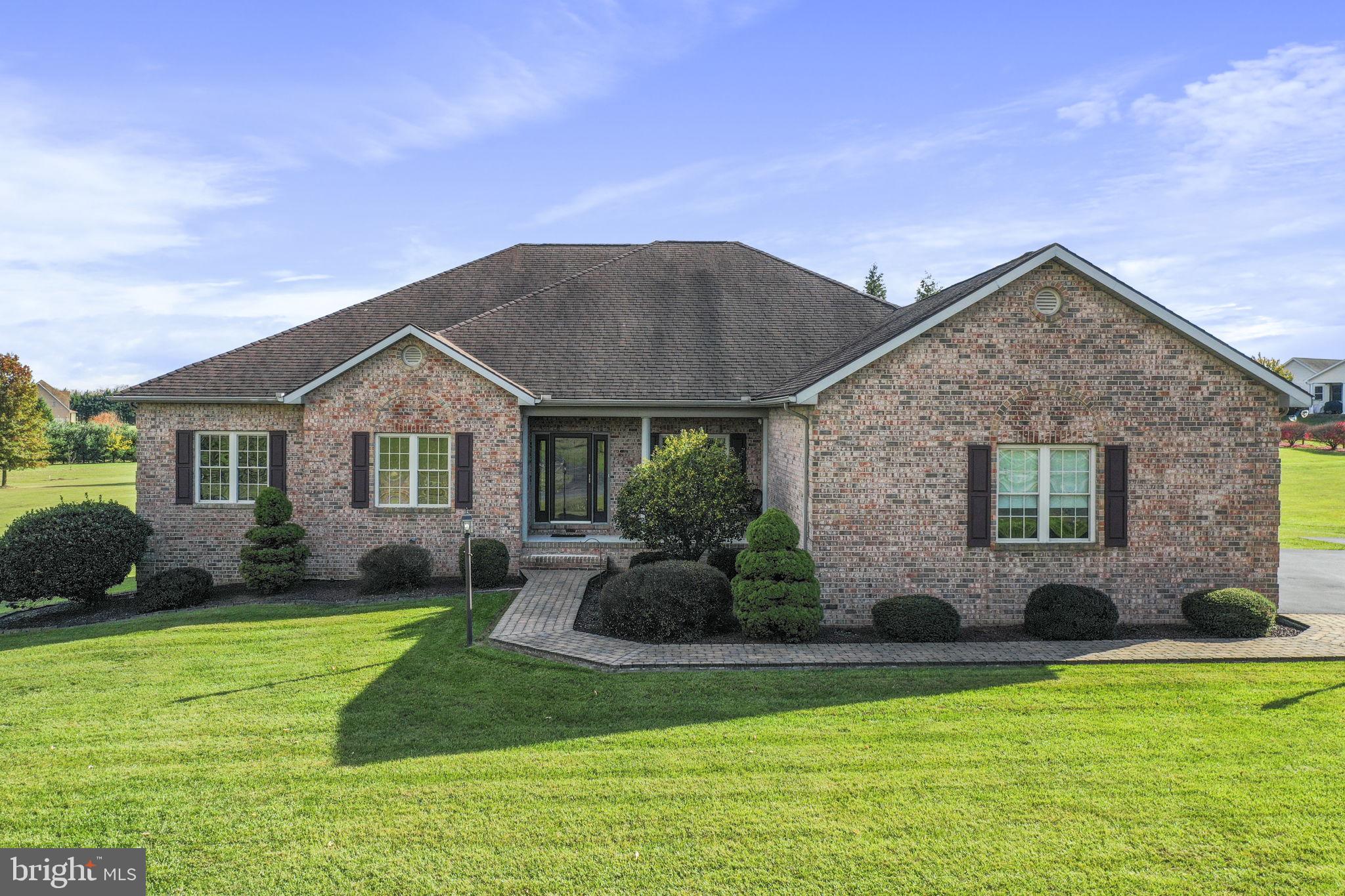 Welcome Home to this stunning all-brick rancher in Arcadian Triangle subdivision! Boasting over 3,500 sq.ft. of living space and situated on 2 acres of land. Featuring 4 bedrooms, 3.5 bathrooms. Gleaming hardwood flooring and high ceilings throughout. Gourmet kitchen with Corian countertops, propane gas cooktop, double wall ovens, island, pantry, wet bar and breakfast room. Laundry room with extra fridge and freezer. Separate dining room. Large primary bedroom has a window seating nook, luxurious attached bathroom with walk-in shower, double sinks, and walk-in closet. Office room that can be used as a fourth bedroom. Make your way to the finished basement that offers a family room area, impressive bar design and additional recreation space. Two-zoned heating & cooling through a cost-effective Geothermal system. 80 gallon water heater. Whole-home sound system and central vacuum. Backyard provides great space for relaxation and enjoyment! Large Trex deck, additional patio area, and fenced-in heated in-ground pool with pool house. No HOA. This home has so much to offer! Schedule your showing today!