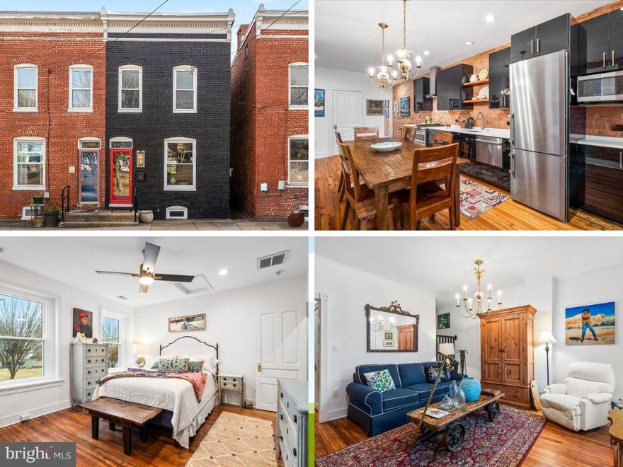 This is downtown living with edge, comfort, and style — a distinctive rowhome that stands out in all the right ways. Right in the heart of downtown Frederick restaurants and boutiques. From the curb, the striking black exterior with crisp white trim and vibrant red doors makes an unforgettable first impression. Inside, hardwood floors run throughout, grounding the home in warmth and authenticity. Exposed brick walls add historic texture, while designer light fixtures and a sleek, high-gloss modern kitchen bring elevated, contemporary flair. The open-concept layout creates seamless flow between the spacious living room — with views of the charming streetscape — and the modern kitchen, which offers ample space for an expansive dining table, perfect for hosting and gathering. Every inch feels intentional, blending preserved character with sophisticated updates. Upstairs, you’ll find two generous bedrooms and a beautifully updated full bathroom, along with the convenience of second-level laundry. An upper deck provides the perfect perch for morning coffee, while the rear deck and lighted patio are ready to accommodate all your entertaining needs. Beyond aesthetics, the home delivers peace of mind with all-new windows, updated electrical and plumbing, a tankless water heater, and dual-unit HVAC. A private parking space in the rear adds coveted convenience, and the expansive backyard offers rare downtown green space — with room to build a future garage or ADU, supported by underground plumbing already in place for expansion. All close to I-270, 15, and 70. Live your bliss...