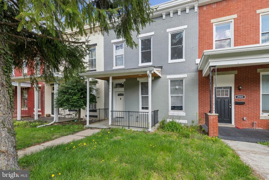 Welcome home to 2103 Poplar Grove Street in Baltimore, MD.   Presenting a beautifully renovated townhouse offering approximately 2,142 square feet of living space with 11 ft ceilings across three finished levels with **NO HOA**.   This home features 3 BR and 2 Full Ba, combining classic charm with modern updates.​  The main level boasts an open-concept design with  hardwood flooring, and abundant natural light. The spacious living room flows into a formal dining area highlighted by a decorative tiled fireplace. The chef-inspired kitchen is equipped with white shaker-style cabinetry, a farmhouse sink, glass-tiled backsplash, and slate appliances, including a built-in microwave, stove, dishwasher, and refrigerator. A backdoor leads to a freshly stained deck, ideal for outdoor relaxation.​  Upstairs, the home continues to impress with three generously sized bedrooms and a full bathroom featuring a unique tile design and a 60-inch vanity. The owner's suite offers dual entry doors from both the bedroom and hallway, enhancing accessibility and flow.​  The fully finished lower level provides additional living space, complete with a stylish full bathroom featuring a tiled shower. The basement includes convenient walkout access, expanding the home's functionality. Relax with the confidence that all major updates have been completed.  Situated in the Panway neighborhood, this home offers easy access to local amenities, Mondawmin Mall and transportation routes, making it a convenient choice for potential buyers.​ Motivated seller to help make this an easy buying process for your client.
