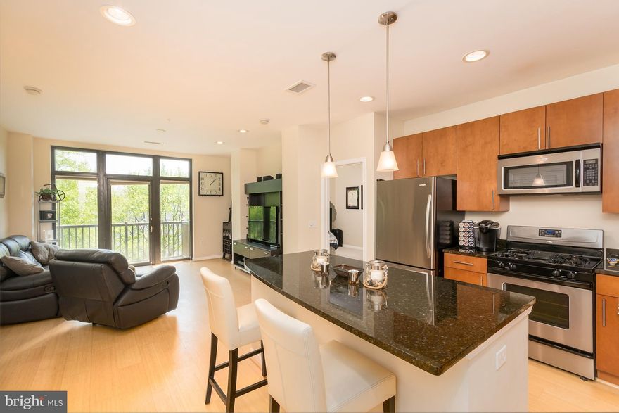 Spacious 2BR/2BA condo in sought after Spectrum community! Pet friendly - two pets any size ok! Open, light-filled living room, gourmet kitchen, 2 master suites w/ custom walk-ins, W/D, & private balcony overlooking trees. Fitness room, community room, roof top terrace, & more!  Close to shopping, dining, recreation, & public transportation. Garage parking space, storage bin & bike locker convey!