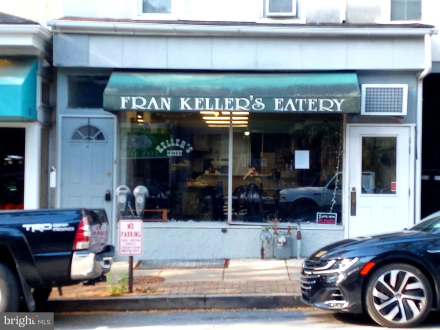 Was popular FRAN KELLER'S EATERY until recently.  Restaurant space estimated 1300 square feet 1st floor.  Front Kitchen and back Kitchen.  Walk in refrigerator.  Owner requires tenant to pay for 90% of utilities- Heat, Hot Water, Water, Sewer, Cooking Gas. Heat and Hot Water are GAS. Separate electric all Tenant's responsibility. Owner has apartment upstairs w single tenant which uses hot water, heat, water and sewer.