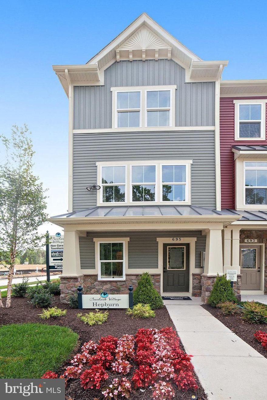 The Hepburn at Creekside Village has 3 BR, 3 FULL baths w/ 9  ceiling on all 3 levels. Huge Finished Rec Room, Open main level, high end kitchen includes granite, island, stainless steel, custom cabinetry and more!  All closing paid & amenities incl. pool, 24/7 gym, dog park, clubhouse. 2 assigned parking spots. Images representative only.