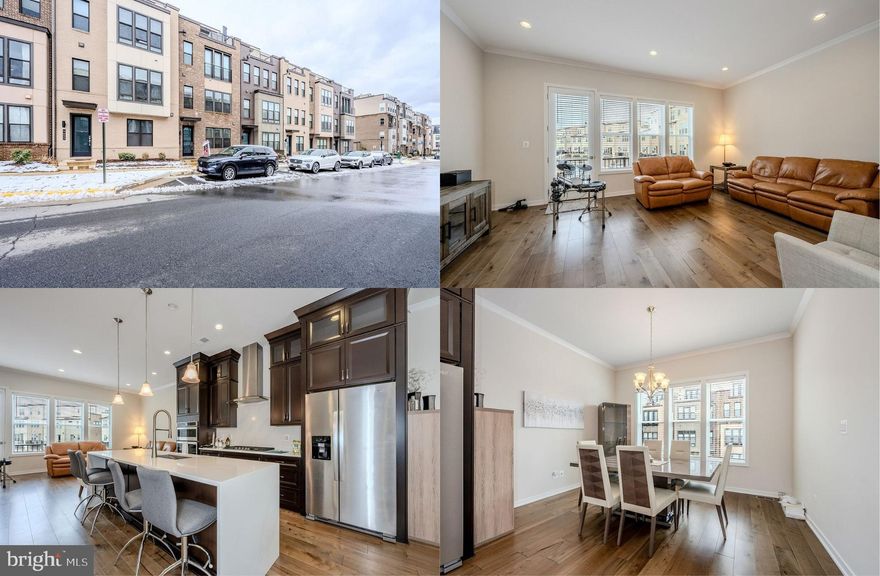 VA Assumable Loan at approximately 3.625%—a rare opportunity in today's market! Crafted by Toll Brothers in 2022, this sophisticated four-story residence balances bold architectural lines with high-end interior curation. An open floor plan, high ceilings, warm wide plank hardwood flooring, crown moldings, an abundance of windows, and an gourmet kitchen and chic upgraded baths create instant appeal. The entry level offers a refined welcome, featuring a light filled foyer with warm wide plank hardwood flooring and a versatile guest suite with a private full bath, and access to the two-car garage. Above, the main floor serves as a sun-drenched social hub, anchored by a gourmet kitchen where Calcutta quartz, professional-grade appliances, and a generous oversized island with waterfall countertop and hardwoods that flow into the dining room with a wall of windows and opposite the living room that opens to an expansive deck. A discreet powder room completes this level, ensuring the space is as functional as it is beautiful. The third level is a dedicated sanctuary, housing two spacious bedrooms and two full bathrooms. The primary retreat is defined by an elegant tray ceiling, contemporary lighted ceiling fan, walk-in closet, and a spa-like bath with granite topped dual sink vanity and frameless glass shower. An additional en-suite bedroom with sleek full bath and a centralized laundry room offer ultimate convenience. The home’s crowning feature is the fourth-level loft—a private escape featuring a fourth bedroom and full bath. This level opens to a spectacular rooftop terrace, providing a private outdoor gallery for city views and sunsets. Perfectly positioned near Wegmans and major transit hubs, this home offers the prestige of ownership with the ease of a low-maintenance lifestyle.