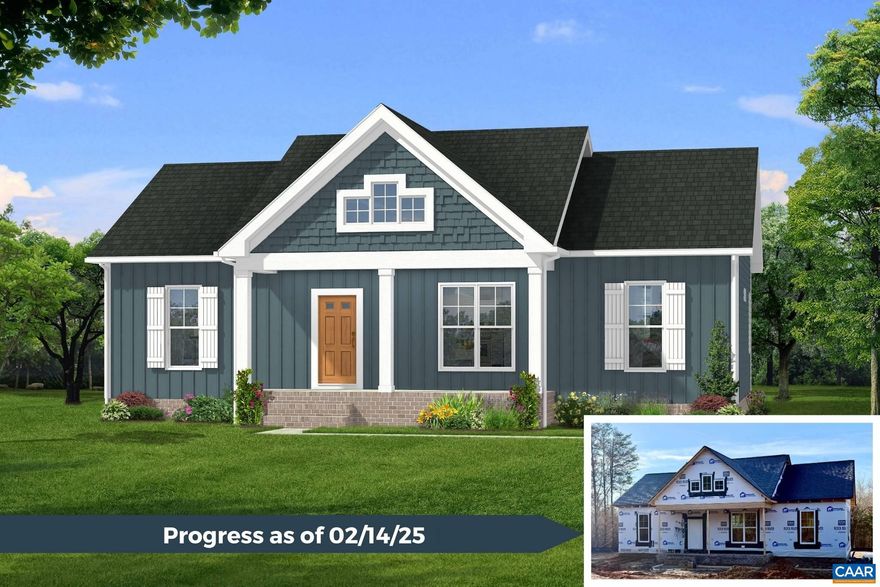 Beautiful 3-BEDROOM, 2-BATH home offers a peaceful setting with thoughtful design & quality finishes. This OPEN FLOOR PLAN combines the kitchen, dining, & living areas into a spacious GREAT ROOM with a CATHEDRAL CEILING, perfect for gathering. The KITCHEN features GRANITE counters, MERILLAT CABINETS, a central ISLAND & a PANTRY. LVP FLOORING runs throughout the main living spaces. Nestled in the heart of Charlotte Courthouse of which is boasting an array of wineries, mom-and-pop restaurants, and cozy bed and breakfasts, this home offers a lifestyle of leisure and relaxation. For history enthusiasts and explorers alike, the surrounding area is a treasure trove, with Civil War landmarks, Civil Rights sites, and the esteemed Patrick Henry Museum all within reach. Dive into the rich tapestry of our nation's past while enjoying the comforts of modern living. Conveniently located near interstates, this home provides easy access for travelers and commuters, ensuring that adventures both near and far are within your grasp. Don't miss your chance to make this Rock River retreat your own! Schedule a showing today and experience the best of small-town charm and historic allure. Slated for completion April 2025!