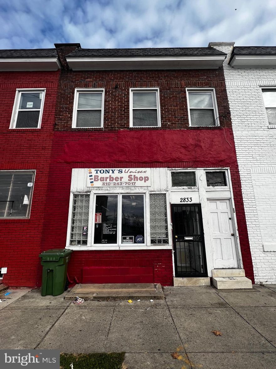 INVESTOR ALERT! Check out this rare opportunity to own a mixed use commercial space on Hillen rd. This property is currently being used as a barbershop on the main level. The main level also has a kitchen and half bathroom. Heading upstairs their is an opportunity to generate more income with the 1 bedroom 1 bathroom apartment. The apartment can easily be converted to a 2 bedroom apartment.  This property is priced to sell!!! SOLD AS-IS AND SELLER WILL MAKE NO REPAIRS