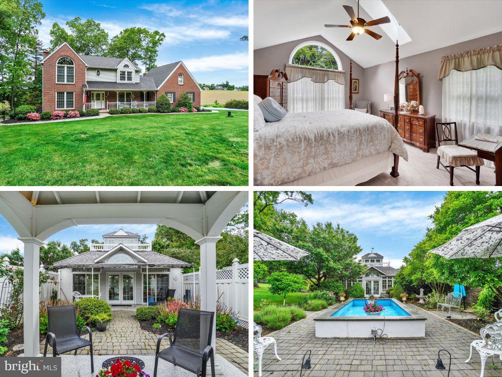 Located in the Mt Airy Estates Community, this property offers a peaceful garden, conservatory, and fountain that could be your sanctuary. Each detail of the garden was hand selected to create an inviting and warm space. The grand pergola is adorned in wisteria and overlooks the fountain and lawn. Surrounded by roses, hydrangeas, peonies, lilac, and a magnolia tree, the garden leads to a bright and beautiful Conservatory. Host quaint parties in the elegant space. The Conservatory features air conditioning, a gas fireplace and kitchenette for your entertaining needs. Follow the pavers up to the traditional home, which features 4 bedrooms, 2 full bathrooms, 2 half bathrooms and 2 kitchens. From the front, the porch is welcoming and the perfect place to wind down the day. Enter a grand foyer with a crystal chandelier, hardwood floors, and grand staircase. To the left is a formal living room. To the right is formal dining room with elegant wall coverings. Continue to the main living space in the combined kitchen and living room. A beautiful marble fireplace immediately catches your attention. Not to mention the glass doors that overlook the garden and neighboring farm and lead to the composite deck. The laundry room connects to the garage and the designated Study. The study is furnished with grand windows and its own balcony. The oversized 2 car garage features an epoxy floor and has enough room for storage shelves. The basement offers a gathering space, half bathroom, and a kitchen with commercial grade sinks. Upstairs you will find all 4 bedrooms. The hall bath was recently upgraded with new tile, vanity, and lights. The primary bedroom has skylights, large half circle windows, and walk in closet and a spa like ensuite bathroom with a heated floor. The property is more than a just a home. It offers a special space to gather, garden, or find solitude.