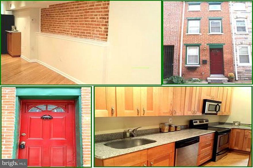 Beautifully renovated 3 level cozy home in Fells Point featuring exposed brick, recessed lighting, hardwood floors, granite counters, stainless steel appliances, central air, whirlpool tub, private yard with storage. Certified lead free! Good closet space. 1st floor half bath, BR with full bath on each upper level. 1 yr AHS warranty included.
