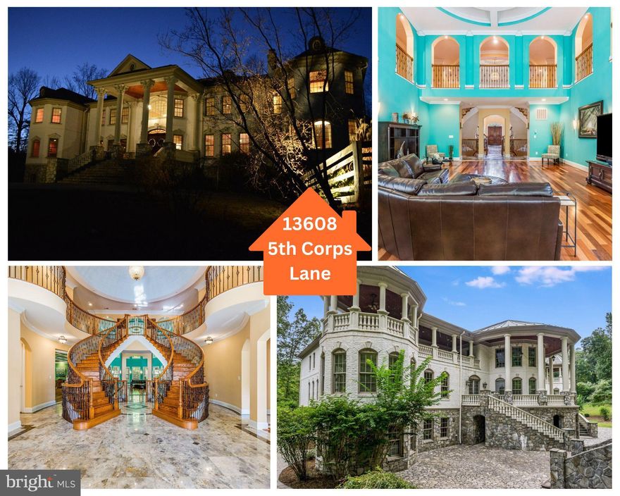 Welcome to your DREAM home! This stunning 19,452 sq ft mansion is a true masterpiece of luxury and craftsmanship. 

As you travel up the winding stone driveway, and over the bridge, you will be awe-struck by the size of this home.  

Step through the grand entrance with 10’ tall double front doors, and you are greeted by a breathtaking 2-story foyer with marble floors, dual spiral staircases, and a domed ceiling, setting the tone for the elegance that awaits. 

The main level of this exquisite home features gleaming Brazilian Cherry floors that flow seamlessly throughout, adding warmth and sophistication to every room. The spacious living room is perfect for entertaining, boasting large windows that fill the space with natural light and a cozy fireplace for those chilly evenings. The formal dining room is a true showpiece, with intricate moldings and trim, and plenty of space for hosting grand dinner parties.

Movie lovers will be thrilled with the fully-equipped theater room, complete with plush seating, state-of-the-art audio/visual equipment, and a large screen for an unparalleled cinematic experience right at home. 

The gourmet kitchen is a chef's dream, featuring granite countertops, high-end stainless steel appliances, dual refrigerators, a walk-in pantry, a large island, and a breakfast area with panoramic views of the
property.

The luxurious main level primary suite is a private retreat, boasting a coffered ceiling, sitting area, kitchenette, and an exterior door to the rear terrace. The spa-like ensuite bathroom features a soaking tub, a walk-in multi-head shower, and dual vanities. The large primary closet hides a private laundry room. 

The additional 5 bedrooms are generously sized, each with its own ensuite bathroom, providing comfort and privacy for family and guests. The second floor also has a separate den for more intimate entertaining.

The basement level is ready for your party!  It has a kitchen,  a wine cellar that is wrapped between
the winding staircase,  and a large recreation room. There is a gym with a rubber floor and a spa room that is waiting for your finishing touches. 

The climate-controlled 7-car garage is a car lovers' paradise, providing ample space for your prized automobile collection and featuring top-of-the-line finishes.

This exquisite mansion also features a slate roof, adding to its durability and timeless appeal. The beautifully landscaped grounds are an oasis of serenity, with lush lawns, mature trees, and a variety of outdoor spaces perfect for entertaining or simply enjoying the tranquility of nature.

Located 60 miles from our nation’s capital and 10 miles from I95, there is nothing cookie-cutter about this show-stopper. Affectionately nicknamed “The Castle” by those who love it most, this is a once-in-a-lifetime opportunity to live the dream with your very own castle with moats, turrets, and stone fences.

Don't take our word for it!  Schedule a showing today and experience the epitome of luxury living!