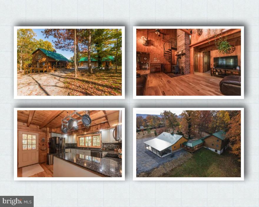 Nestled in wooded 9.5 acres is your dream log home with beautiful mountain views.  Remote & Private, yet just 20 minutes from either Winchester, VA or Martinsburg, WV.   This Beautiful Home  offers an open floor plan with 9" Ceilings, exposed log beams, wood floors and vaulted ceilings. Bright interior with main level bedroom, u shaped kitchen, dining room, living room w/wood burning stove and full bath.  Upper level with two bedrooms and full bath.  Lower , walk-out level is finished with recreation room w/wood stove,  full bath and kitchen.  Connected by covered porch is 40x50 detached, finished & climate controlled  3+ car garage w/full bath.  Backside of garage has 4th overhead door & 16ft covered area.  Many other amenities that needs to be seen to totally appreciate.